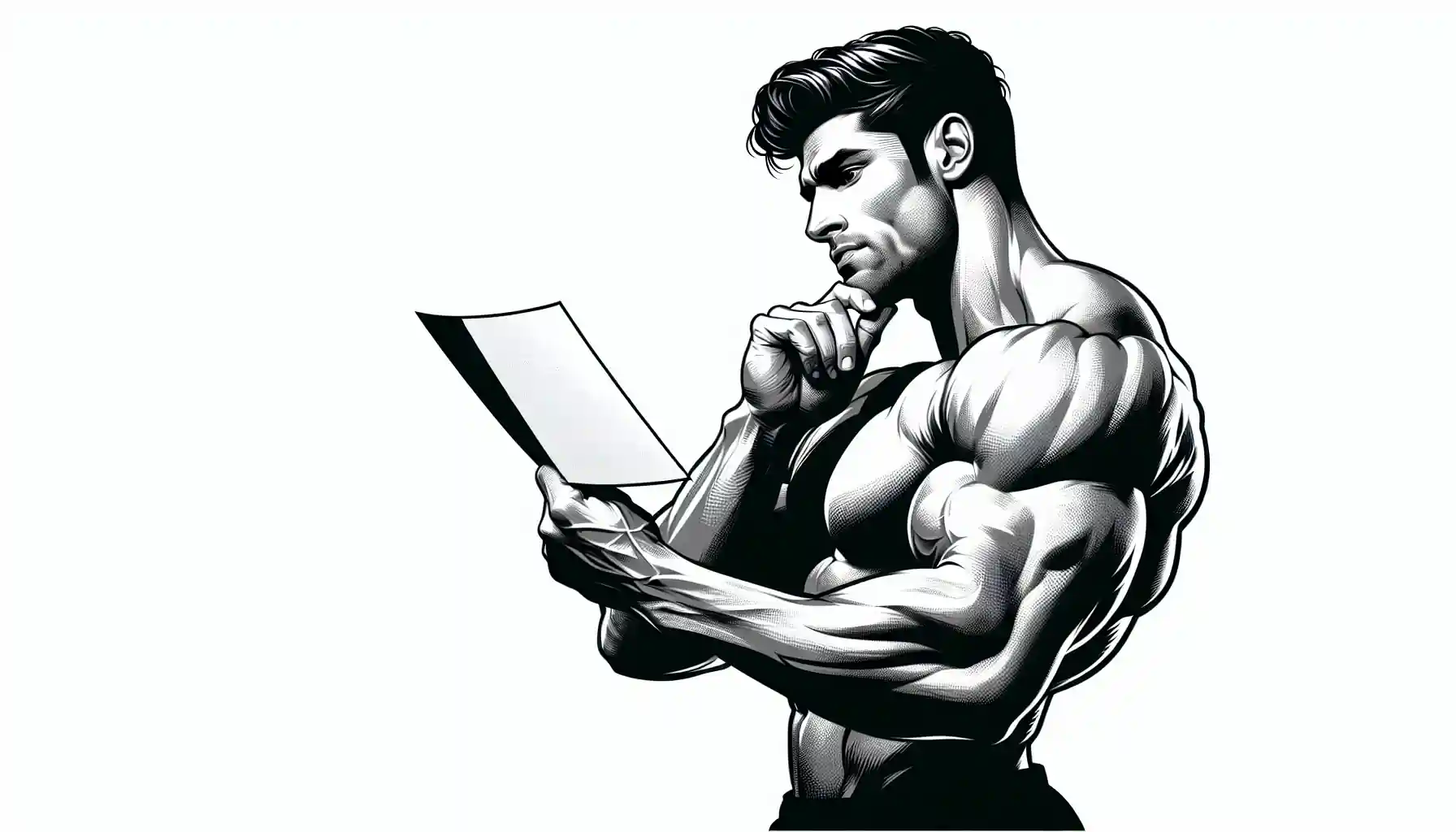 bodybuilder looking at a piece of paper digital illustration