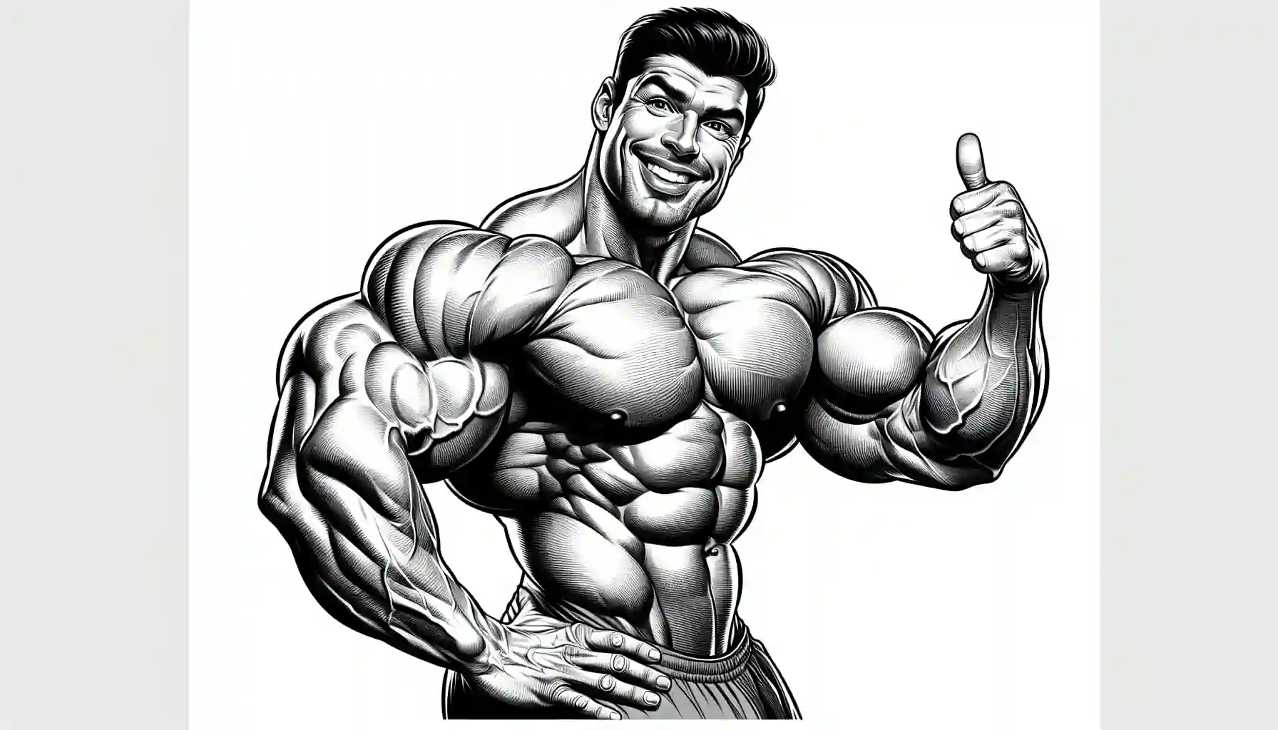 a muscular bodybuilder male character with a macho smile with a confident chuckle giving a thumbs up he just learned about the ACE 031 peptide