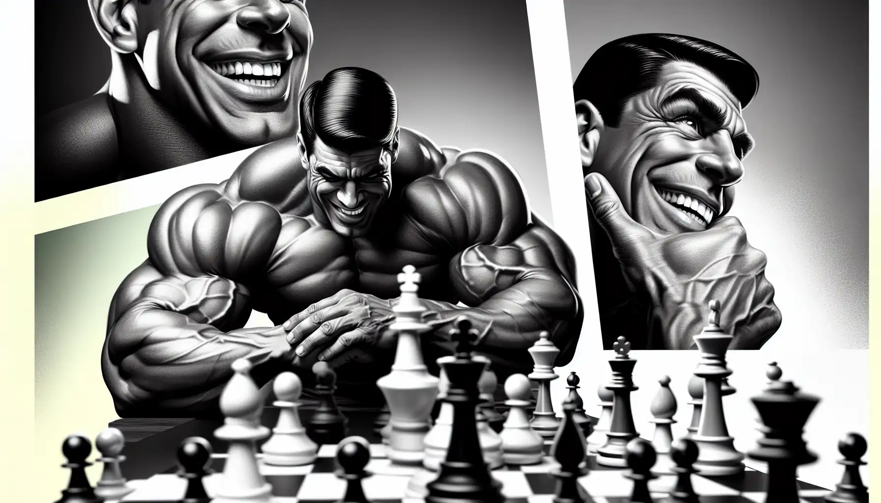 a muscular bodybuilder character dominating chess after he took the semax nootropic peptide